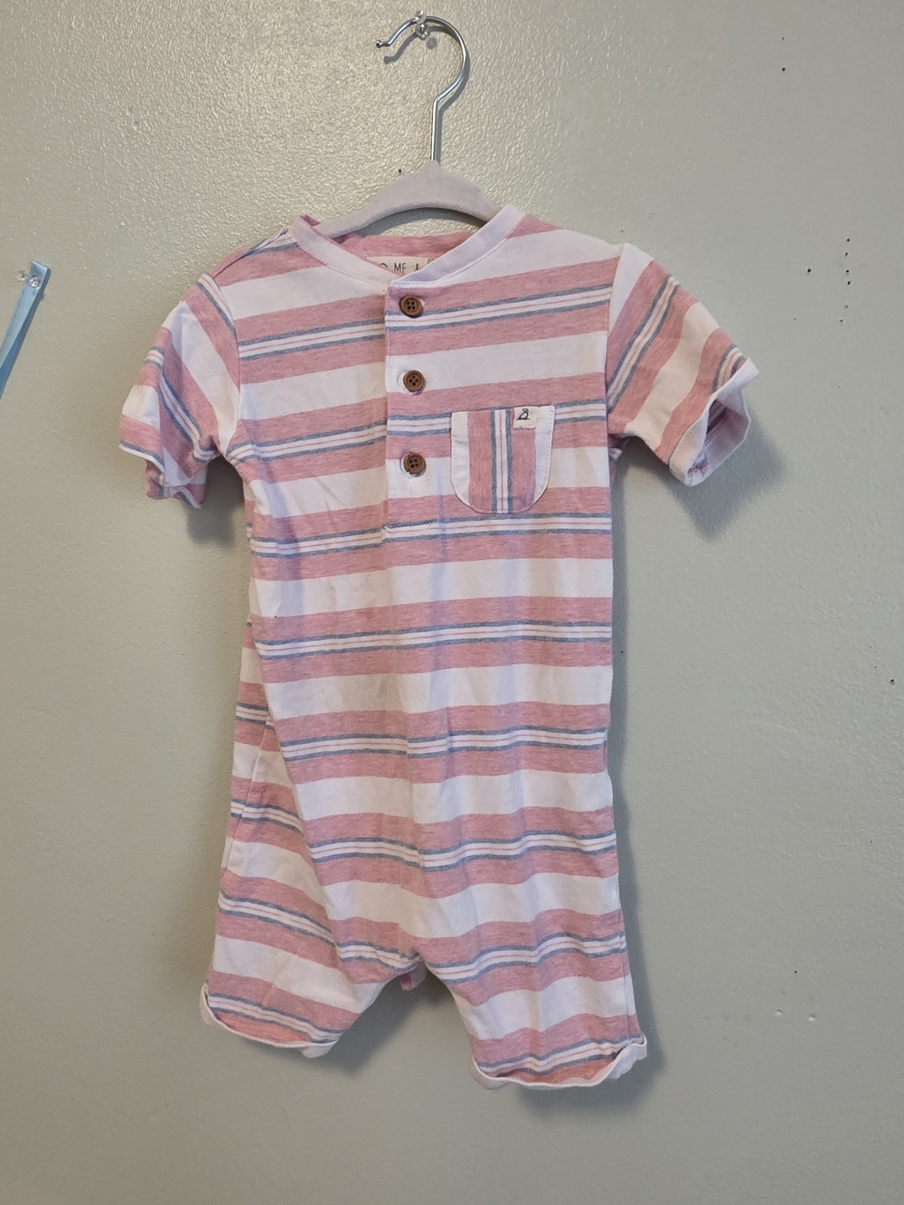 Pink & White Striped Baby One-Piece Bodysuit with Pocket